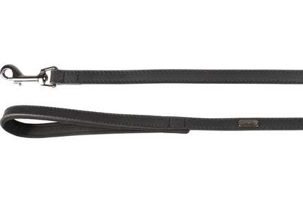 Flamingo Binti Black Leather Dog Leash – Neoprene-Lined Handle, 130cm, 15mm Wide