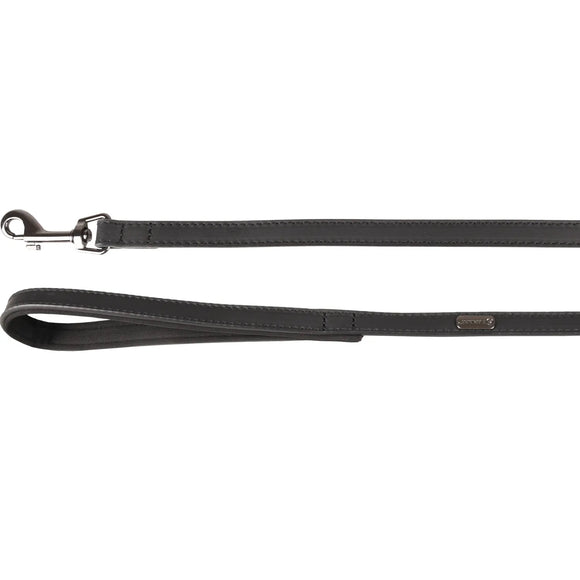 Flamingo Binti Black Leather Dog Leash – Neoprene-Lined Handle, 130cm, 15mm Wide