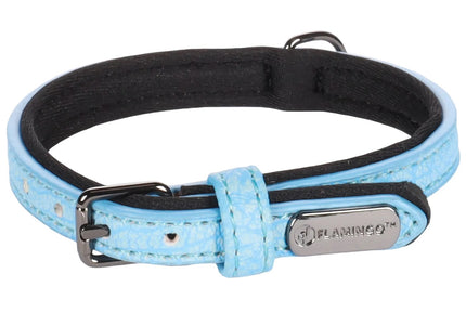 Flamingo Leza Blue Dog Collar – Small Size, Artificial Leather and Neoprene Lining