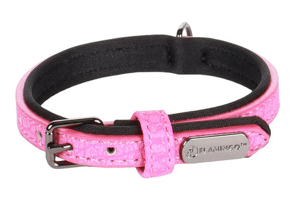 Flamingo Leza Pink Dog Collar XS – Padded Faux Leather and Neoprene, Soft Comfort Design