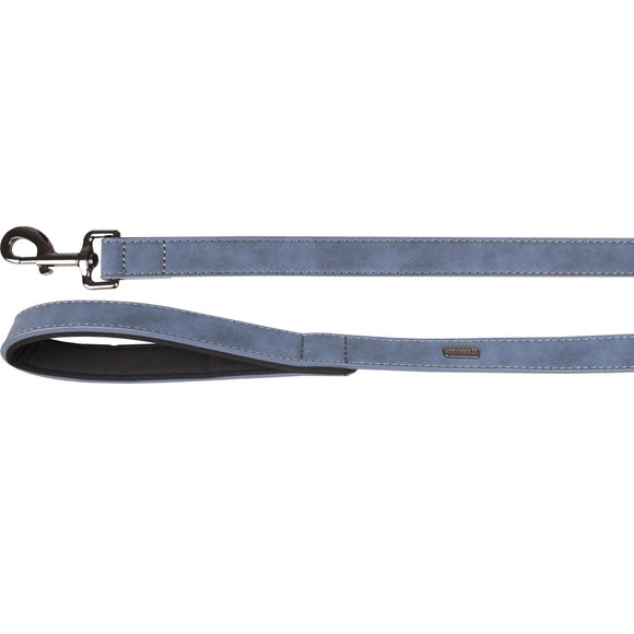 Flamingo Delu Blue Dog Leash – Eco-Leather, Padded Handle, 100cm x 20mm, Durable Design