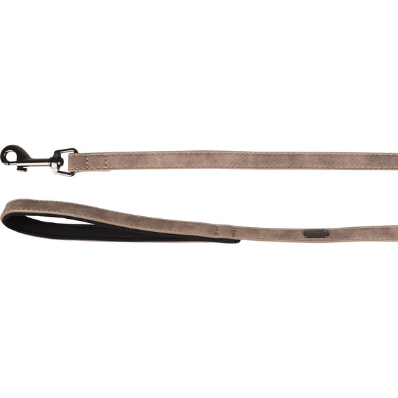 Flamingo Delu Taupe Dog Leash – Eco-Leather, Padded Handle, 130cm x 25mm, Gray