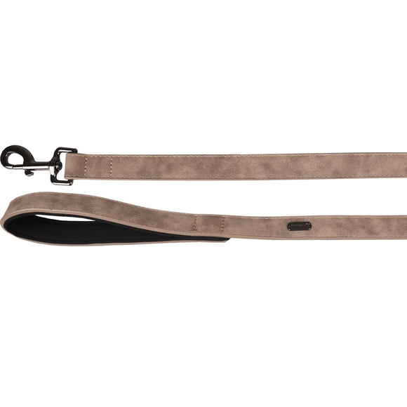 Flamingo Delu Taupe Gray Dog Leash – Eco-Leather, Padded Handle, 100cm x 25mm, Durable Design