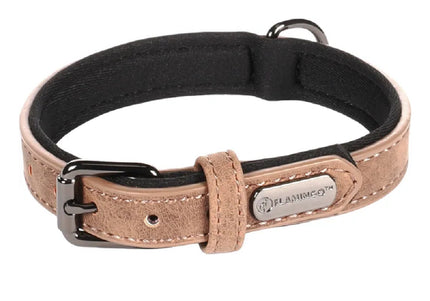 Flamingo Delu Brown Padded Dog Collar – Eco Leather and Neoprene, Small Size