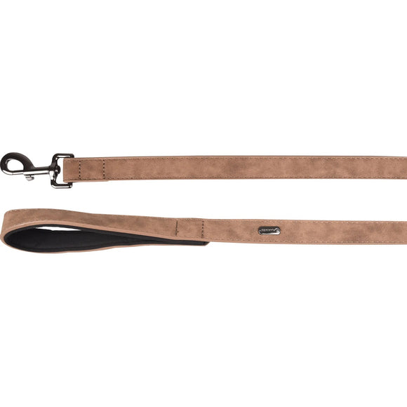 Flamingo Delu Brown Dog Leash – Eco-Leather, Padded Handle, 130cm x 25mm, Durable Design