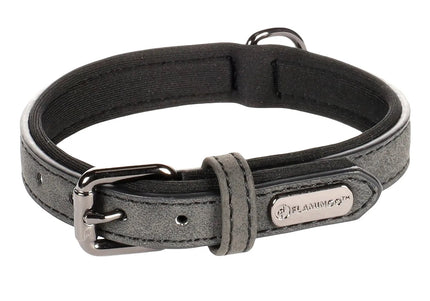 Flamingo Delu Black Padded Dog Collar – Eco Leather and Neoprene, XL, Comfortable Fit