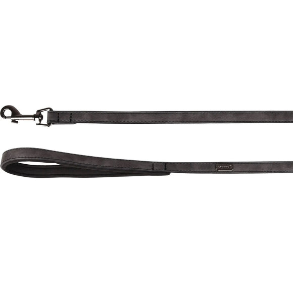 Flamingo Delu Black Eco-Leather Leash – Padded Handle, 130cm x 25mm, Durable Design