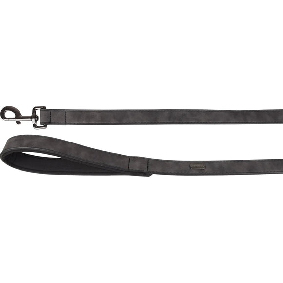 Flamingo Delu Black Leash – Eco-Leather Dog Lead with Padded Handle, 100cm x 20mm