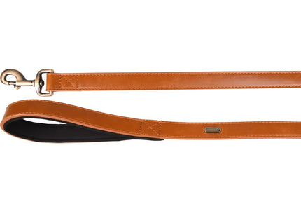 Flamingo Lyabo Cognac Dog Leash – Eco-Leather, Padded Handle, 100cm x 25mm, Stylish Design