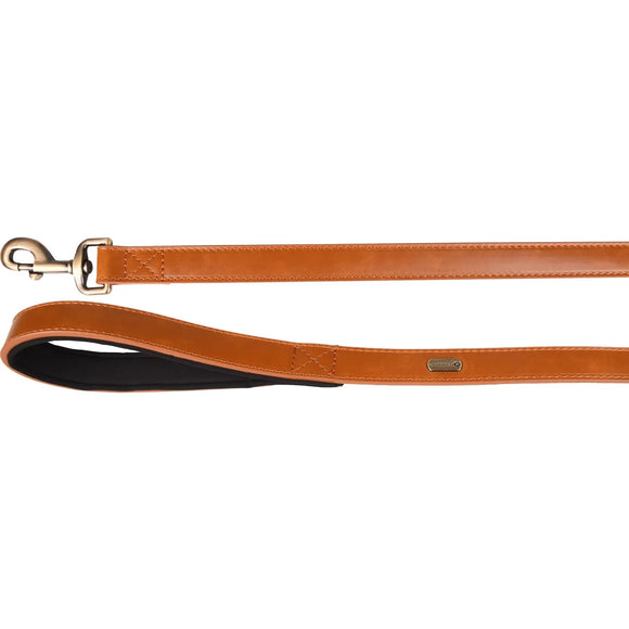 Flamingo Lyabo Cognac Dog Leash – Eco-Leather, Padded Handle, 100cm x 25mm, Stylish Design