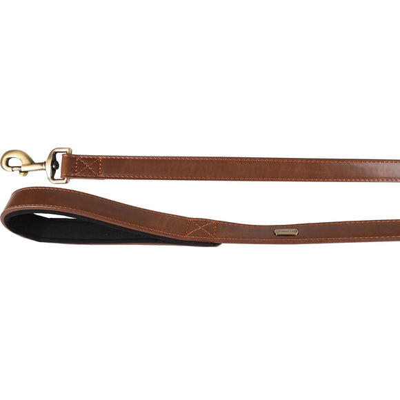 Flamingo Lyabo Brown Dog Leash – Eco-Leather, Padded Handle, 100cm x 15mm, Durable Design