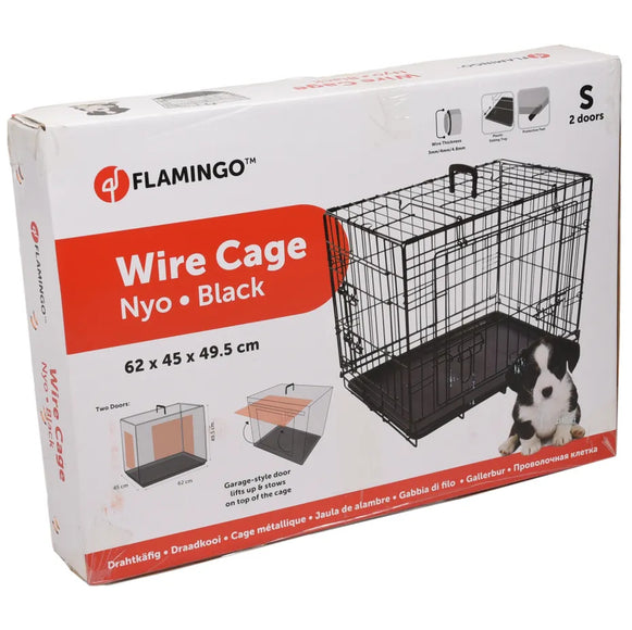Flamingo Nyo Black Metal Dog Cage – Lift-Up Door, Small Size 45x62x49.5cm