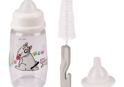 Flamingo Akela Feeding Set 140ml – Bottle with Two Teats and Cleaning Brush, Ideal for Small Pets