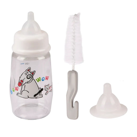 Flamingo Akela Feeding Set 140ml – Bottle with Two Teats and Cleaning Brush, Ideal for Small Pets