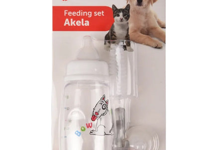 Flamingo Akela Feeding Set 140ml – Bottle with Two Teats and Cleaning Brush, Ideal for Small Pets
