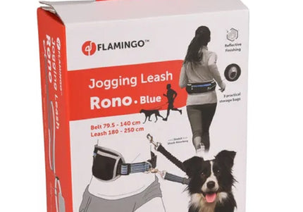 Flamingo Rono Jogging Leash – Cushioned Blue Dog Leash with Adjustable Hip Belt and Storage Pockets