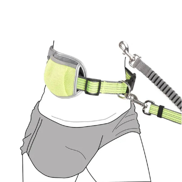 Flamingo Rono Jogging Leash – Cushioned Blue Dog Leash with Adjustable Hip Belt and Storage Pockets