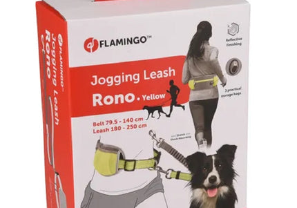 Flamingo Rono Jogging Leash – Cushioned Blue Dog Leash with Adjustable Hip Belt and Storage Pockets