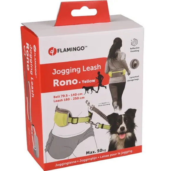 Flamingo Rono Jogging Leash – Cushioned Blue Dog Leash with Adjustable Hip Belt and Storage Pockets