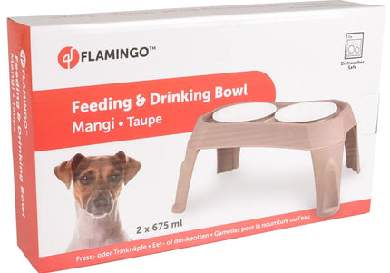 Flamingo Mangi Double Bowl Stand – Elevated Stainless Steel Bowls, 2x675ml, Stable Design