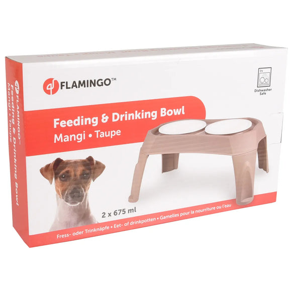 Flamingo Mangi Double Bowl Stand – Elevated Stainless Steel Bowls, 2x675ml, Stable Design