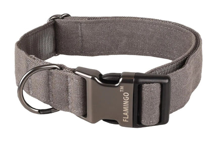 Flamingo Oxana Grey Dog Collar – Adjustable Nylon Design with Two-Point Buckle, Medium