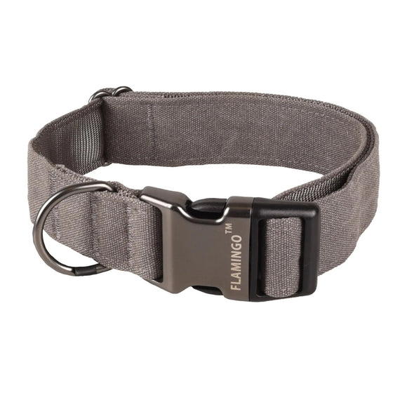 Flamingo Oxana Grey Dog Collar – Adjustable Nylon Design with Two-Point Buckle, Medium