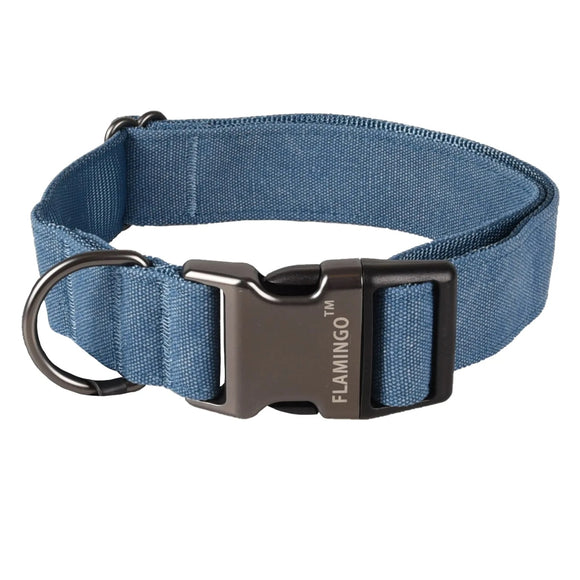 Flamingo Oxana Blue Dog Collar – Adjustable Nylon XXL with Two-Point Buckle, Solid Design