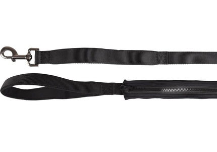 Flamingo Kayga Black Nylon Leash – Dual Handles, Elastic Pouch, 160cm x 25mm Durable Design