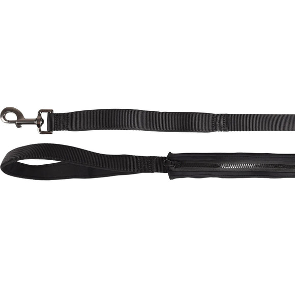 Flamingo Kayga Black Nylon Leash – Dual Handles, Elastic Pouch, 160cm x 25mm Durable Design