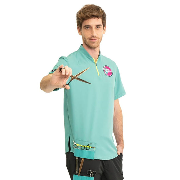 Artero Helsinki Green Grooming Jacket – Men's XS with Scissor Pocket and Unique Appliqué Design