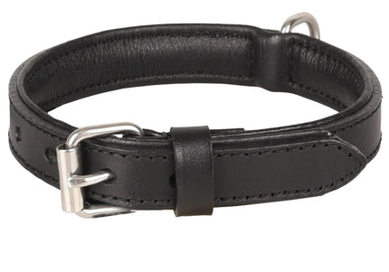 Flamingo Arizona Black Leather Dog Collar – Genuine Leather with Soft Lining, XS/S Size