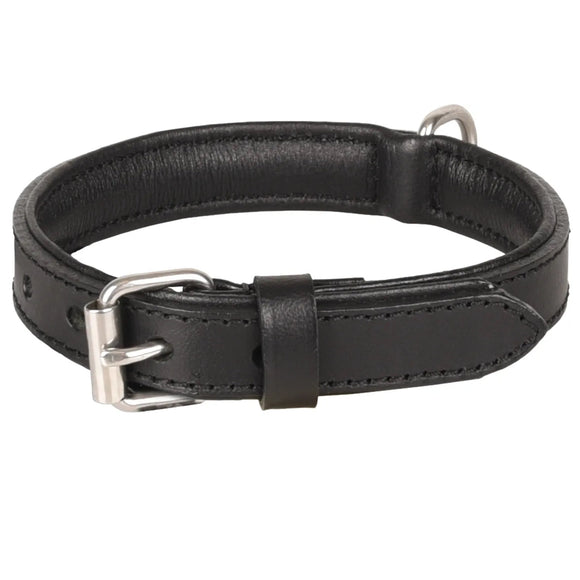 Flamingo Arizona Black Leather Dog Collar – Genuine Leather with Soft Lining, XS/S Size