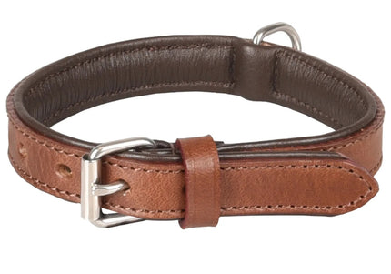 Flamingo Arizona Brown Leather Dog Collar – Genuine Leather with Soft Lining, Small Size