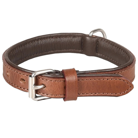 Flamingo Arizona Brown Leather Dog Collar – Genuine Leather with Soft Lining, Small Size