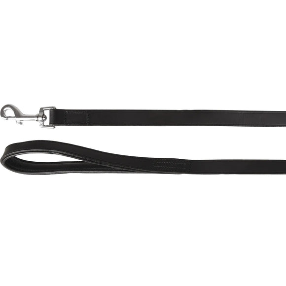 Flamingo Arizona Black Leather Leash – Genuine Leather, Padded Handle, 130cm x 20mm