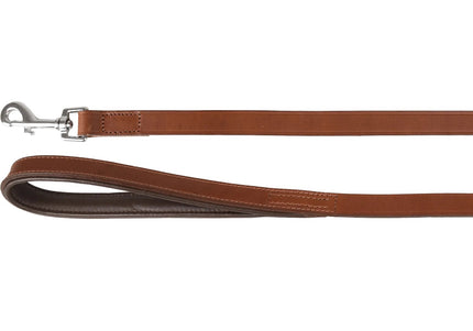 Flamingo Arizona Leather Leash – Genuine Brown Leather, Padded Handle, 130cm x 20mm Durable Design
