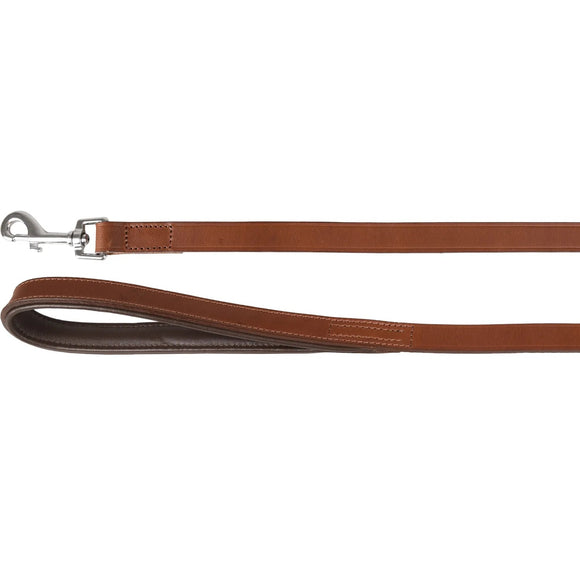 Flamingo Arizona Leather Leash – Genuine Brown Leather, Padded Handle, 130cm x 20mm Durable Design