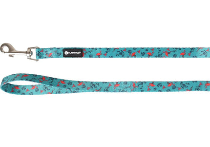 Flamingo Samar Green Dog Leash – Colorful Nylon, Flamingo and Leaf Pattern, 1.5x120cm
