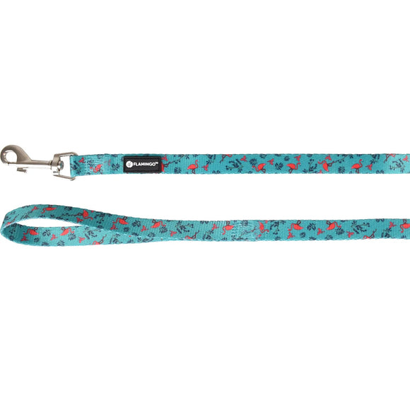 Flamingo Samar Green Dog Leash – Colorful Nylon, Flamingo and Leaf Pattern, 1.5x120cm
