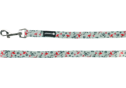 Flamingo Samar Light Green Dog Leash – Colorful Nylon, Flamingo and Leaf Pattern, 1.5x120cm
