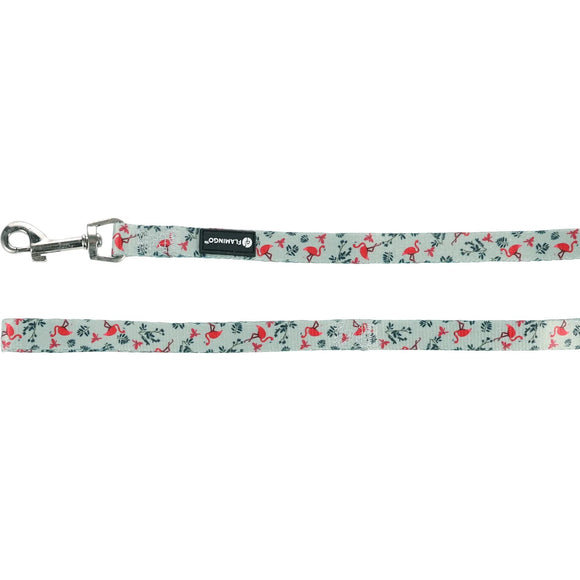 Flamingo Samar Light Green Dog Leash – Colorful Nylon, Flamingo and Leaf Pattern, 1.5x120cm