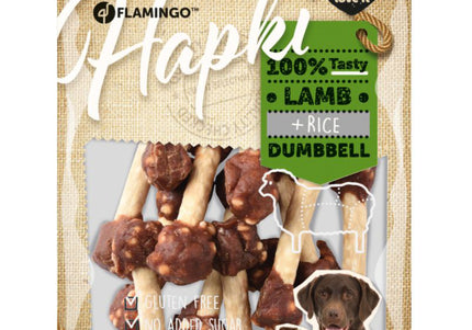 Flamingo Hapki Lamb Rice Dumbbell Treats – Natural Lamb, Rice, Cowhide, 150g Pack