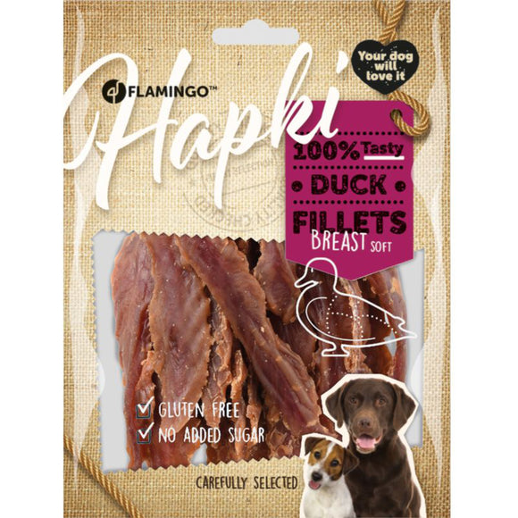 Flamingo Hapki Soft Duck Fillets – Tender Dried Dog Treats, 170g Resealable Pack