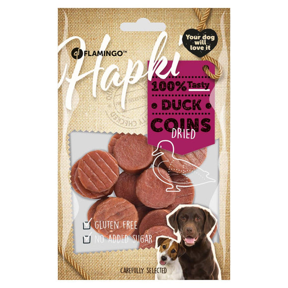 Flamingo Hapki Duck Coins – Natural Duck Slices, 85g, Tasty Protein-Rich Dog Treats