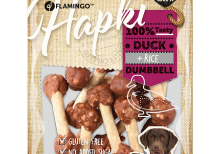 Flamingo Hapki Duck Rice Dumbbell Treats – Natural Duck, Rice, and Cowhide, 150g Pack
