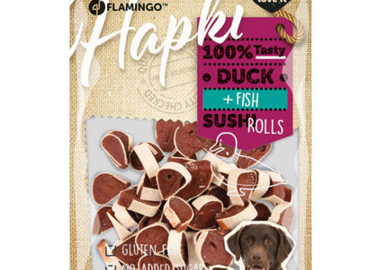 Flamingo Hapki Duck Fish Sushi Rolls 85g – Soft Dog Treats with Duck and Pollock Protein
