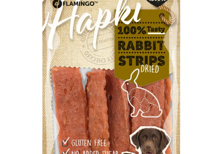 Flamingo Hapki Rabbit Strips – Dried Duck and Rabbit Treats, 85g, High Protein Snack