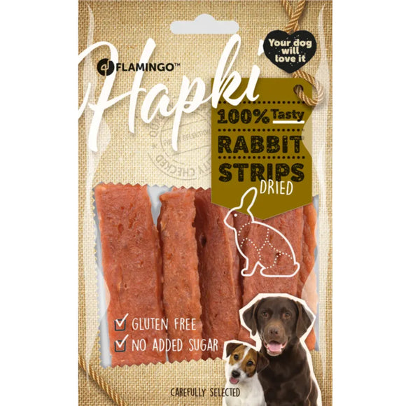 Flamingo Hapki Rabbit Strips – Dried Duck and Rabbit Treats, 85g, High Protein Snack