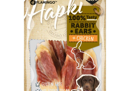 Flamingo Hapki Rabbit Ears Chicken 85g – Natural Rabbit Ears with Chicken, High-Protein Treat